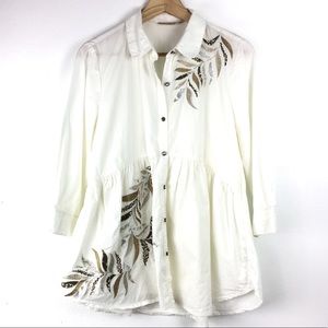 Anthro Holding Horses Estrella Leaf Embroidered